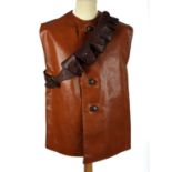 Oglaigh na hÉireann 1940s/50s Army Dispatch Rider's tan leather jerkin; together with a bandolier