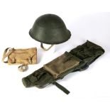 A 1953 British Army Mk.III 'turtle' helmet, together with a 1957 Bren Gun Spare Barrel Case and