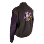 Prince and the Revolution, 1990 tour jacket. a purple suede and grey fleece bomber jacket, the