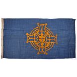 1932 Eucharistic Congress flag. A blue linen flag with the symbol of the Congress in yellow. 27" x