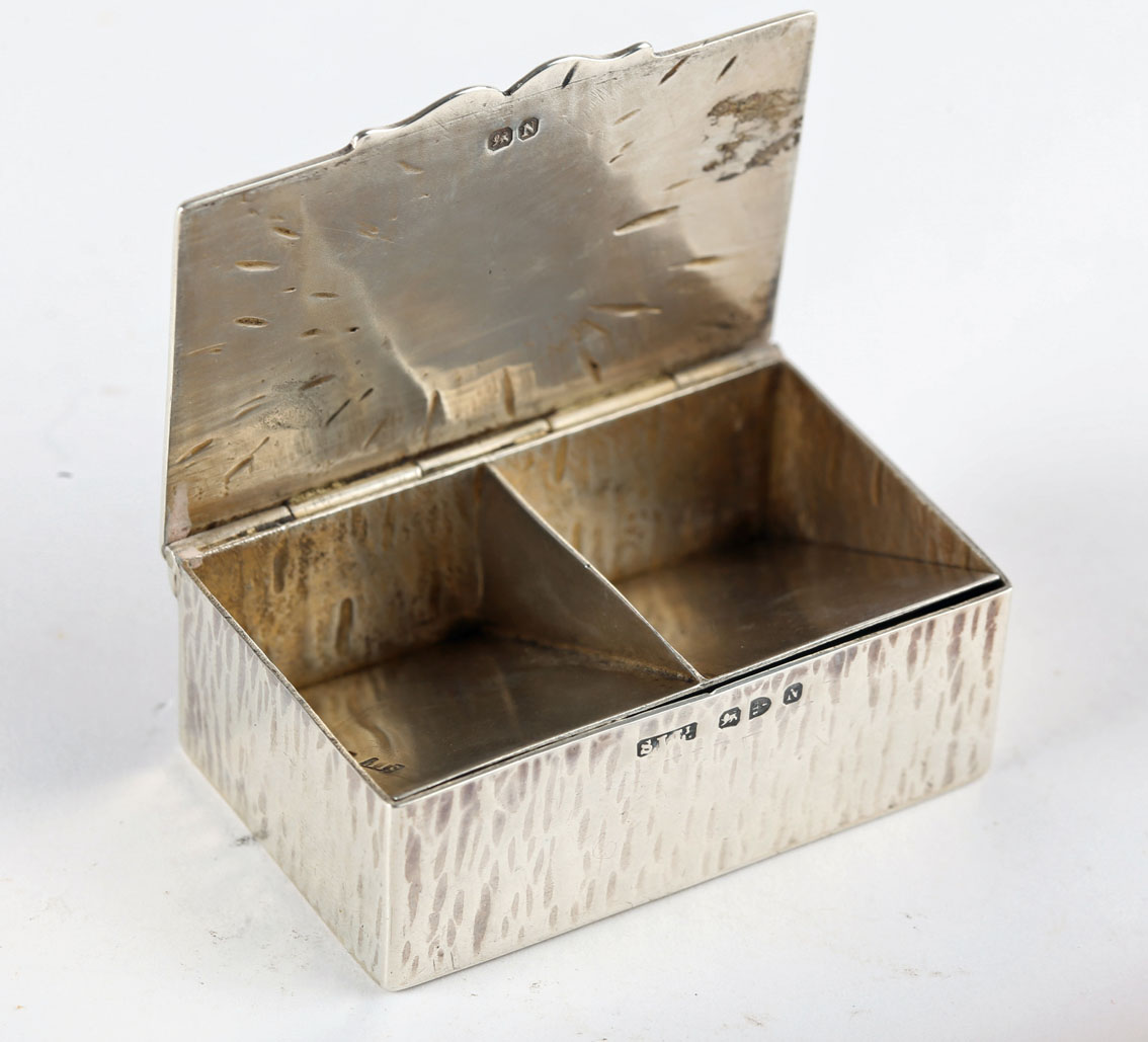 A Victorian silver two-compartment stamp box by Stokes & Ireland, the lid chased with a sunburst, - Image 2 of 2