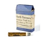 Howth Mauser cartridge in carton. An inert M71 black-powder cartridge for a Mauser Model 1871