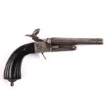 19th century Spanish, double-barrel, hammer-action, pin-fire, breech-loading pistol, with fluted