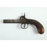 Early 19th century percussion, boxlock, pocket pistol, on chequered walnut butt. 7¼" (18cm) long.