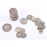 Coins. 22 George V half crowns; together with 23 miscellaneous silver coins, including a Victorian