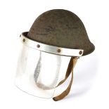 Oglaigh na hÉirann riot helmet. A 1950s MkIII 'turtle' steel combat helmet, with liner by Rubry Owen
