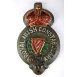 George V Royal Irish Constabulary barracks sign, Nenagh, Co. Tipperary. A painted, cast iron