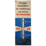 Guinness cellar thermometer. A blue and white rectangular wall thermometer, "The best temperature