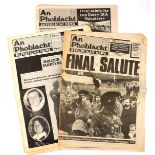 An Phoblacht / Republican News. 1981, three issues, 9th and 30th May and 6th June. Reporting on