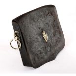 Royal Irish Constabulary. A black leather rectangular dispatch pouch with white metal foliate
