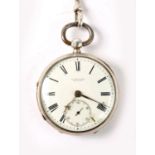 An Edwardian, silver cased, fusee pocket watch, 42mm white enamel dial with Roman numerals and
