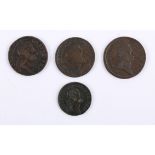 Coins. Ireland, George III, Woods coinage, halfpenny 1723 (3); farthing 1723. Fine (F) to good