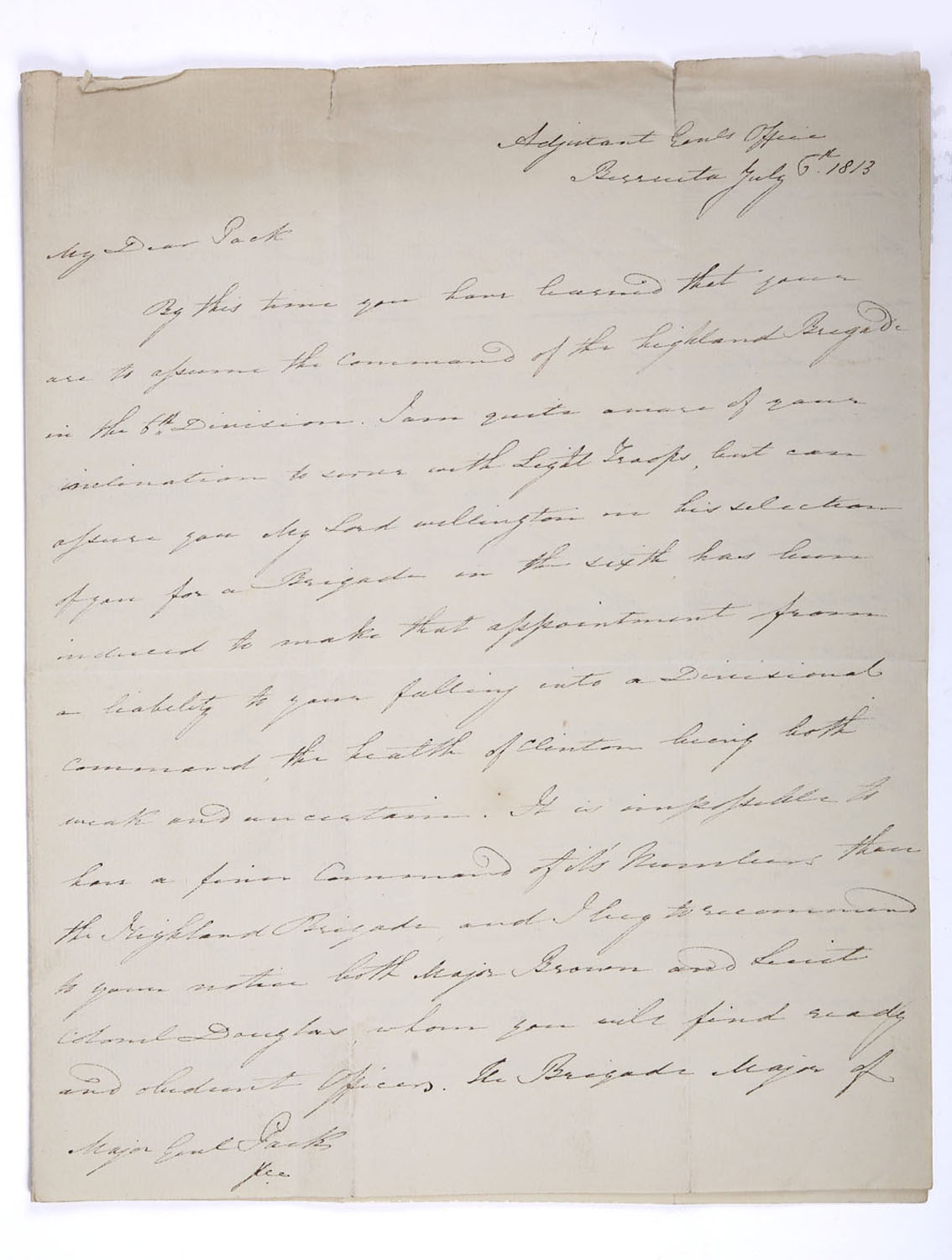 Sir Edward Michael Packenham (1778-1815) Irish soldier and politician, holograph four-page letter, 6