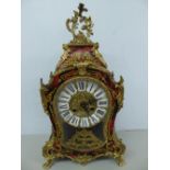 20th C French style red boulle mantel clock with Rococo brass decoration
