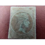 Possibly a Greek 1871-72 Silferino 40-Lepta lilac-rose stamp on greenish blue paper, control