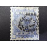 1883 / 84 10 shilling Cobalt FU stamp with barred oval cancel mark