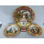 Four pieces of Vienna porcelain with decoration of gilt borders and classical scenes - 1) Large dish