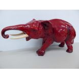 Royal Doulton large flambé elephant - length 24 ins. - impressed number to base and printed mark (