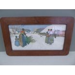 Lithographic print by Henri Cassiers, "Seasons in Holland", in original oak frame, 12 x 20 ins.