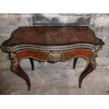 19thC Red boulle swivel top folding card table with decoration of cherubs, swags, masked figures