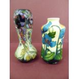 Modern Moorcroft two unusual shaped vases with floral decoration both signed by Kerri Goodwin -