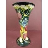 Modern Moorcroft trumpet shaped vase with floral decoration signed Emma Bossons - Ht. 21cm (