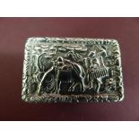 Chinese rectangular silver vinaigrette with cast decoration to cover, base and sides of figures,