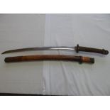 WWII Japanese katana with shagreen grip, gilt and bronze tsuba, single edged 24 ins. blade, brown