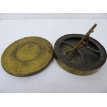 A 19th C pocket sundial compass in brass with flip up gnomen, silver compass rose engraved. J