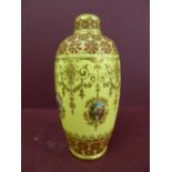 Coalport porcelain urn with cover decoration of orange and gilt florettes , swags and oval