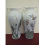 Pair of Royal Copenhagen Art Nouveau style two handled vases with decoration of cyclamen and