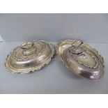 Pair of GV oval silver entree dishes with piecrust borders. Sheffield 1928 - 85 ozt - maker CB & S