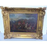 18th C English School, Foreign battle scene, Oil on canvas, 17 x 23 ins.