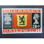 Guernsey 1969-70 3 penny Arms VM WMK block CA inverted