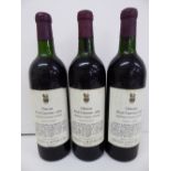 Three bottles Vintage 1964 Cheateau Boyd-Cantenac. Ullage all top of shoulder