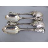 Set of four fiddle, thread and shell pattern serving spoons, London 1899, 13.5 ozt - maker GJ / DF