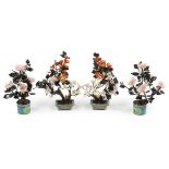 Two Pairs of Chinese Hardstone Trees Set in Cloisonne Enamel Pots , larger h. 15 in., w. 10 in.,