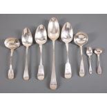 Good Group of Georgian Sterling Silver Flatware , early 19th c., incl. basting spoon, Thomas &