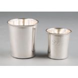 Two Antique French 1st Standard Silver Beakers , larger Pellerin & Lemoing, act. from 1866, 40 rue