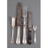Good Group of Antique French Silverplate Flatware , incl. carving knife and fork, 6 ebony handle