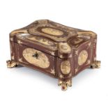 Chinese Gilt-Decorated Brown Lacquer Tea Caddy , 19th c., shaped rectangular form decorated with