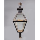 Large Tole Peinte Lantern , brass eagle finial, tapered form, h. 43 in., w. 17 in., d. 17 in