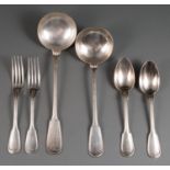 Antique French Silverplate Assembled Flatware Service in Fiddlethread (or Filet) Pattern , various