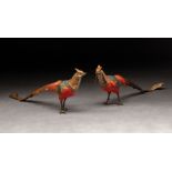 Pair of Austrian Cold Painted Pheasants , stamped Austria , h. 9 in., w. 4 in., d. 21 in
