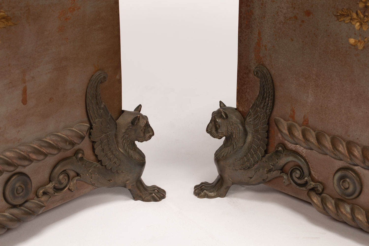 Pair of French Neoclassical Bronze-Mounted Tole Peinte Jardinieres , 19th c., flared rim with rope - Image 3 of 4
