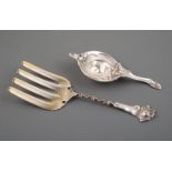 Whiting Sterling Silver Asparagus Server , Pattern No. 26, pat. 1902, peony motif, retains gilt wash