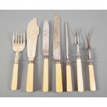 Antique English Ivorine, Silver and Silverplate Carving Set , late 19th c., incl. large and small