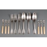French First Standard Silver Partial Flatware Service in Fiddlethread (or Filet) Pattern , 19th