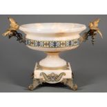 Large French Bronze and Cloisonne-Mounted Alabaster Centerpiece , late 19th/early 20th c., urn