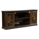 Antique English Rosewood Faux Bois and Gilt-Stenciled Sideboard , 19th c., central shelves flanked